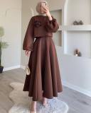 Spring Dubai Floral Lantern Sleeve Loose Dress Women's Skirt Two-Piece Set