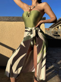 Women's Straps One-Piece Swimsuit Long Skirt Two-Piece Beachwear