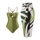 Women's Straps One-Piece Swimsuit Long Skirt Two-Piece Beachwear