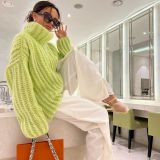 Women winter knitting outfit fluffy long sleeve sweater