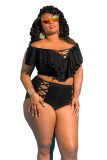 Plus Size Women Off Shoulder Print Two Pieces Swimwear