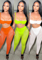 Women sexy bra strap zipper mesh See-Through trousers two-piece set Women sexy bra strap zipper mesh See-Through trousers two-piece set