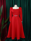 Plus Size Women Winter Puff Sleeve Formal Party Dress