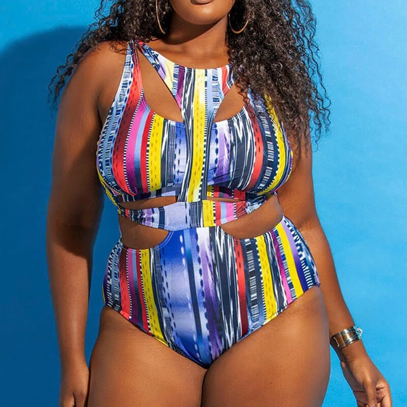Plus Size Ethnic Print One-Piece Swimsuit