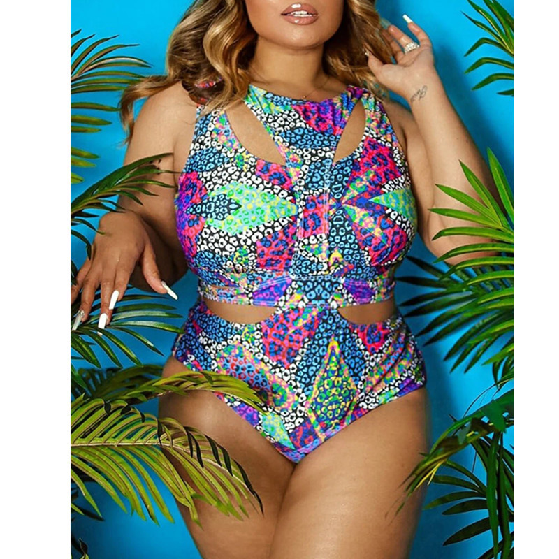 Plus Size Ethnic Print One-Piece Swimsuit