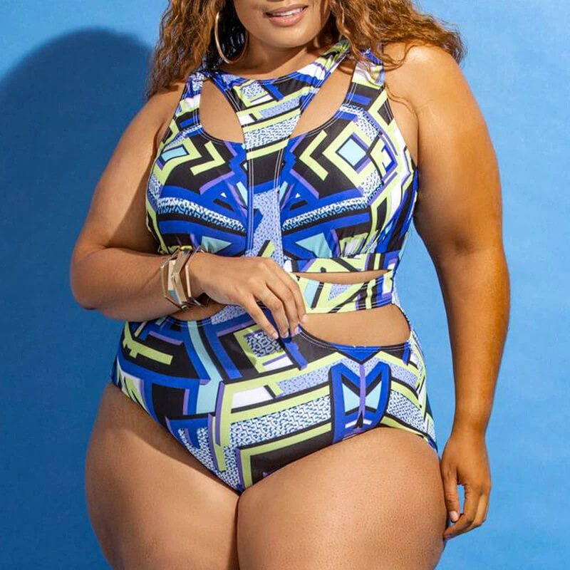 Plus Size Ethnic Print One-Piece Swimsuit