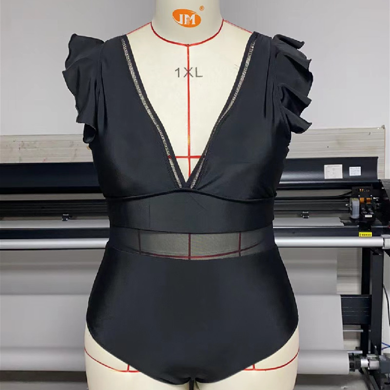 Plus Size Solid Mesh One-Piece Swimsuit