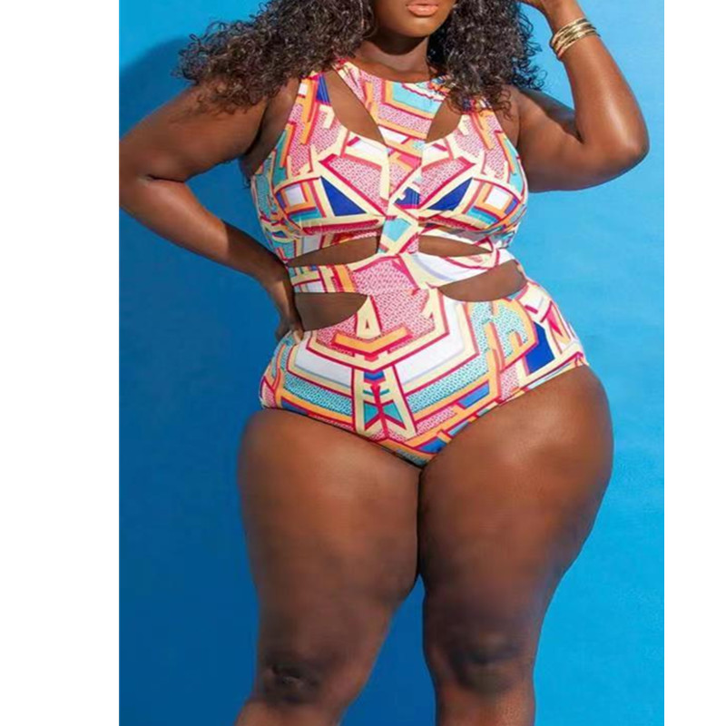 Plus Size Ethnic Print One-Piece Swimsuit
