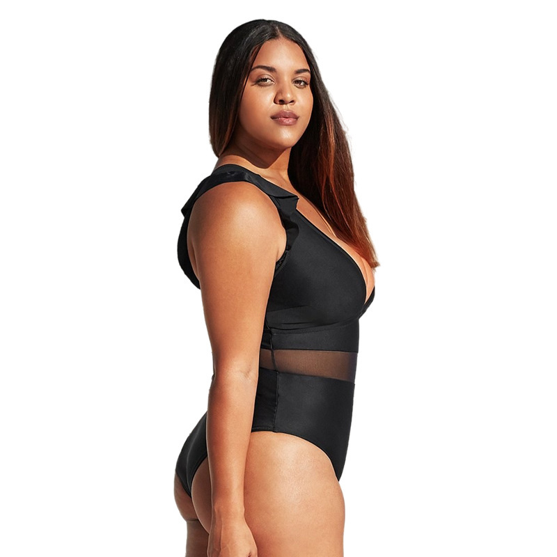 Plus Size Solid Mesh One-Piece Swimsuit