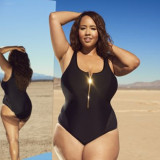 Plus Size Women Mesh Patchwork Zipper One-Piece Swimwear