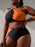 Plus Size Women Color Block Two Pieces Swimwear