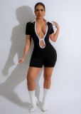 Women Contrast Color Collar Cut Out Sexy Romper
