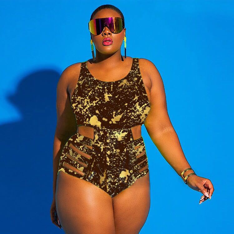 Plus Size Striped Graffiti One-Piece Bikini Swimsuit