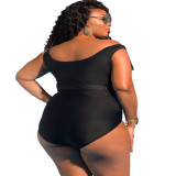 Plus Size Women Off Shoulder Print Two Pieces Swimwear