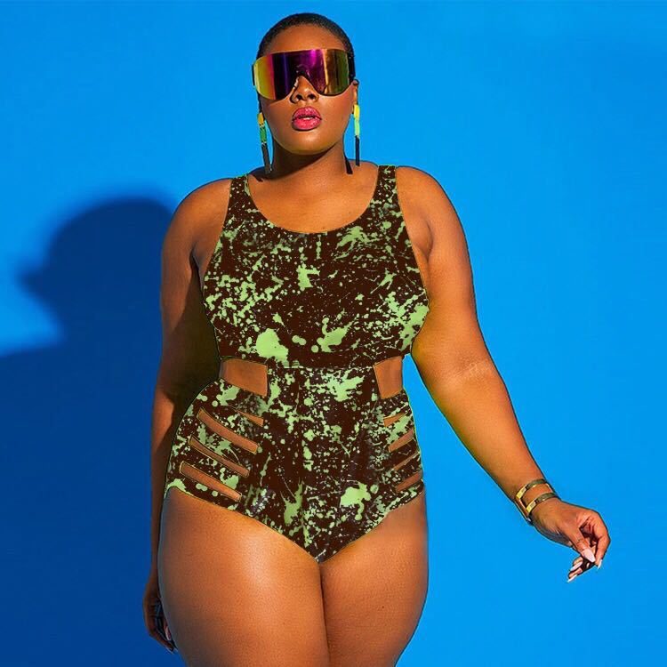 Plus Size Striped Graffiti One-Piece Bikini Swimsuit