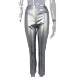 Women High Waist Pu Leather Pant