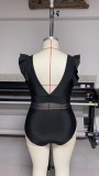 Plus Size Women Solid Mesh One Piece Swimwear