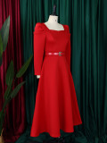 Plus Size Women Winter Puff Sleeve Formal Party Dress