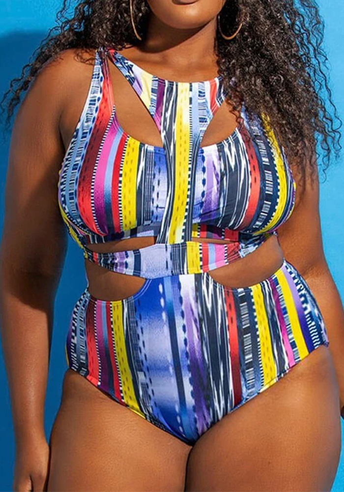 Plus Size Ethnic Print One-Piece Swimsuit