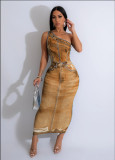 Women Prints Slash Shoulder Bodycon Dress