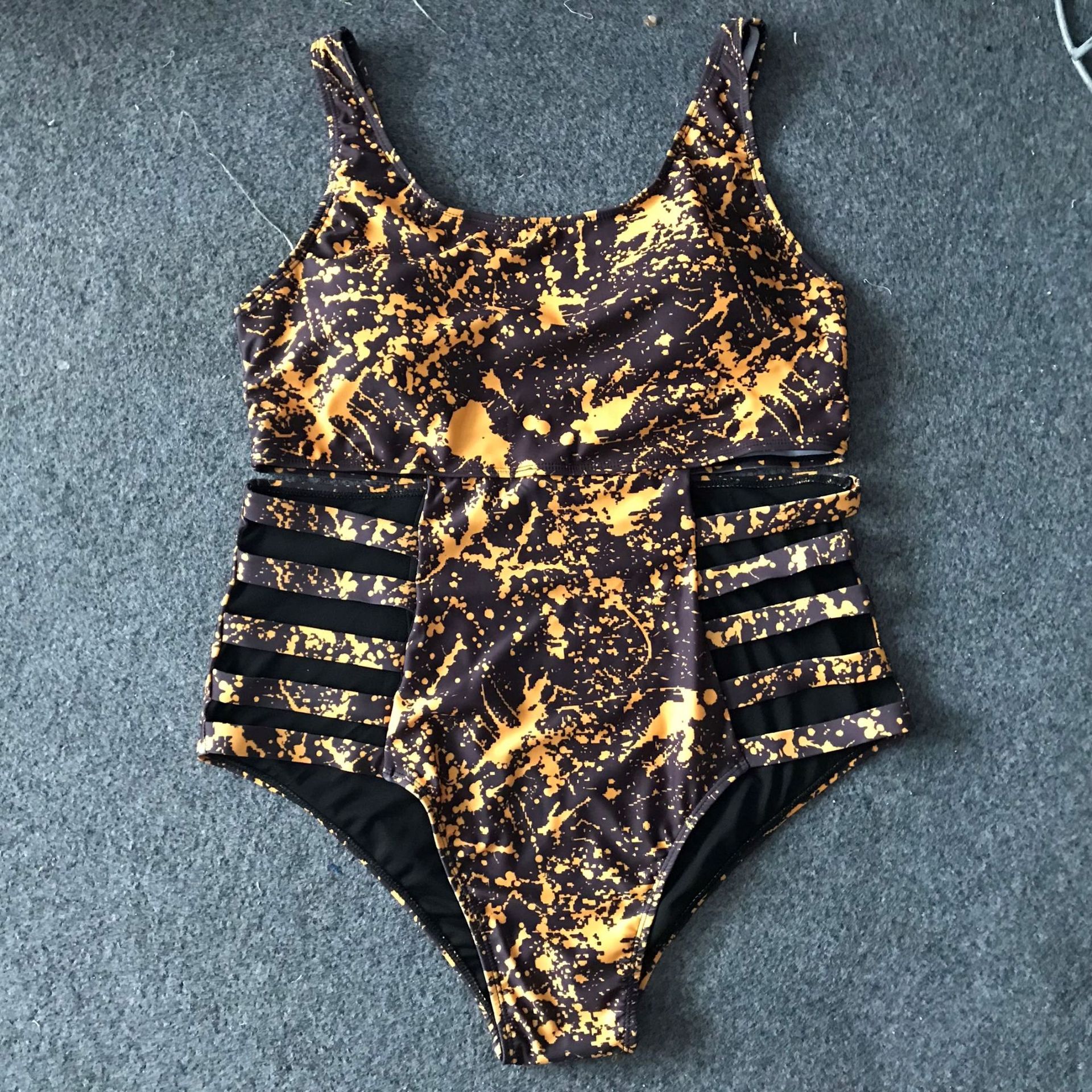 Plus Size Striped Graffiti One-Piece Bikini Swimsuit