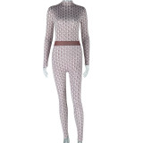 Women Printed Streetwear Round Neck Long Sleeve Jumpsuit