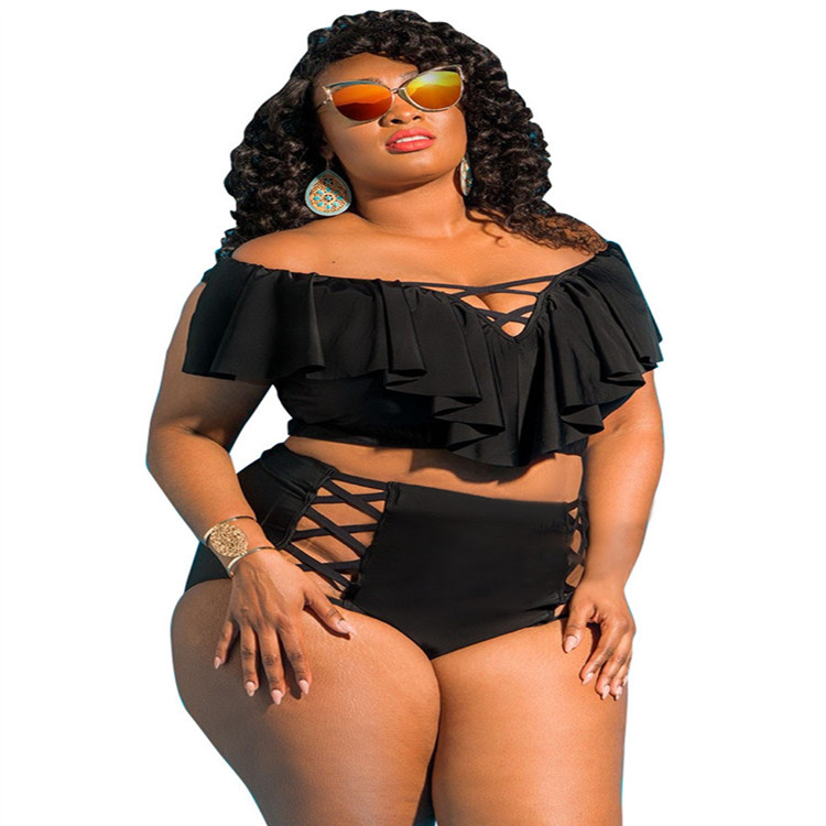 Plus Size Off-Shoulder Printed Two-Piece Swimsuit