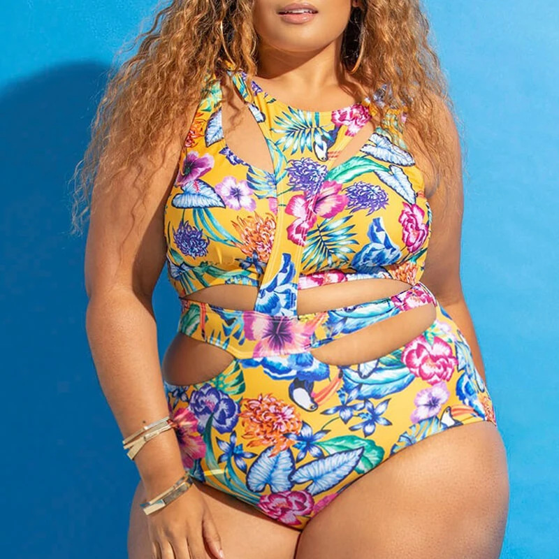 Plus Size Ethnic Print One-Piece Swimsuit
