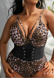 Plus Size Women Leopard Backless One Piece Swimwear