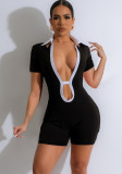 Women Contrast Color Collar Cut Out Sexy Romper