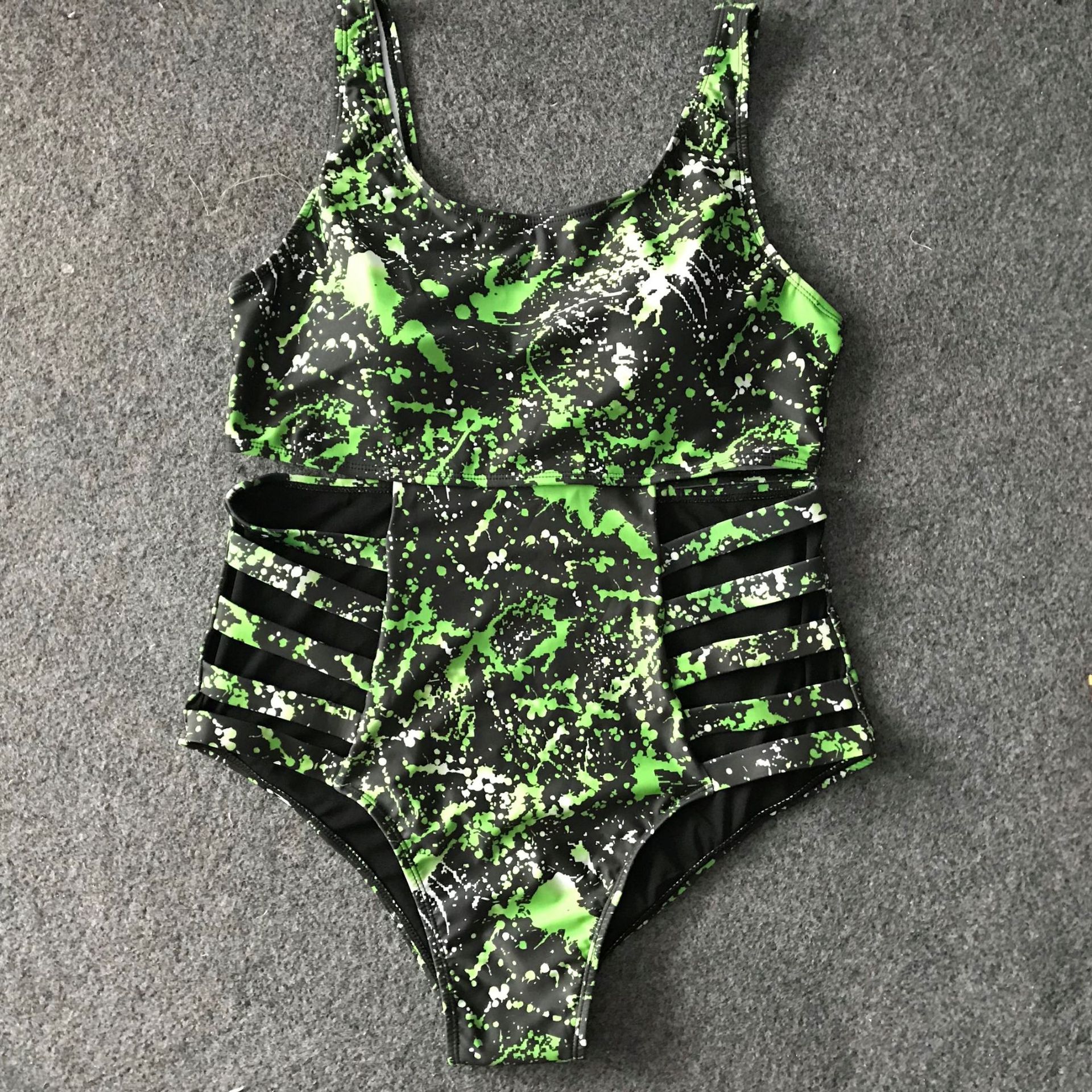 Plus Size Striped Graffiti One-Piece Bikini Swimsuit
