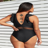 Plus Size Women Solid Mesh One Piece Swimwear