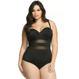 Plus Size Women Solid Mesh Patchwork Underwire Backless One-Piece Swimwear