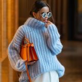 Women winter knitting outfit fluffy long sleeve sweater