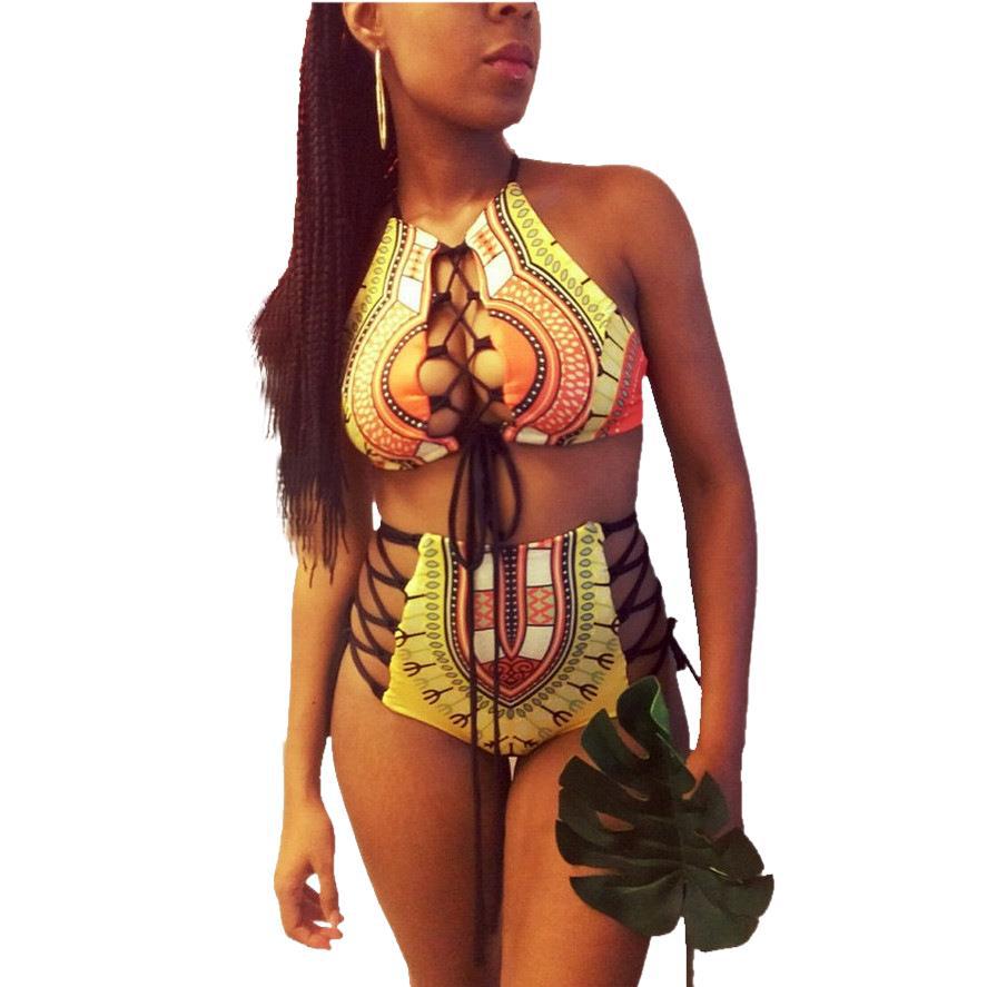 Plus Size Printed Strap Two-Piece Bikini Swimsuit