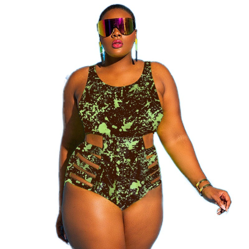 Plus Size Striped Graffiti One-Piece Bikini Swimsuit