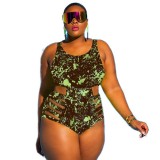 Plus Size Women Striped Graffiti Bikini One-piece Swimwear