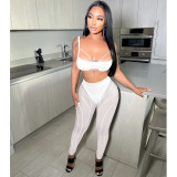 Women sexy bra strap zipper mesh See-Through trousers two-piece set