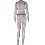 Women Printed Streetwear Round Neck Long Sleeve Jumpsuit