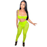 Women sexy bra strap zipper mesh See-Through trousers two-piece set