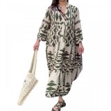 Plus Size Women's Spring Printed Loose Bohemian Dress For Women