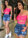 Spring Summer Women's Ripped Tight Fitting Bodycon Denim Skirt