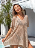 Summer Cover-Up Hollow Knitting Shirt Beach Holidays Bikini Sun Protection Clothing For Women
