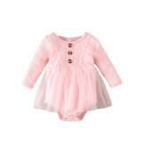Baby Girl Spring And Autumn Style Harried Newborn Clothes Baby Girl Solid Color Ribbed Long-Sleeved Mesh Harried Dress