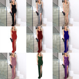Summer Women's High Waist Sexy Fashion Straps Sequin Slit Dress