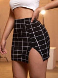 Plus Size Summer Simple Versatile Plaid High Waist Mini Skirt