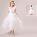 Girls Princess Cascading Ruffles Dress Medium And Large Children's Long Dress Children's Performance Clothing