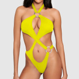 Sexy Solid Color Hollow One-Piece Swimsuit