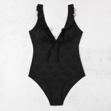 Fashionable And Sexy Ruffled V Neck Tight Fitting One-Piece Swimsuit