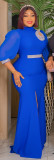 Fashion Women's Sexy Slit Dress Africa Plus Size Women's Solid Color Long Gown
